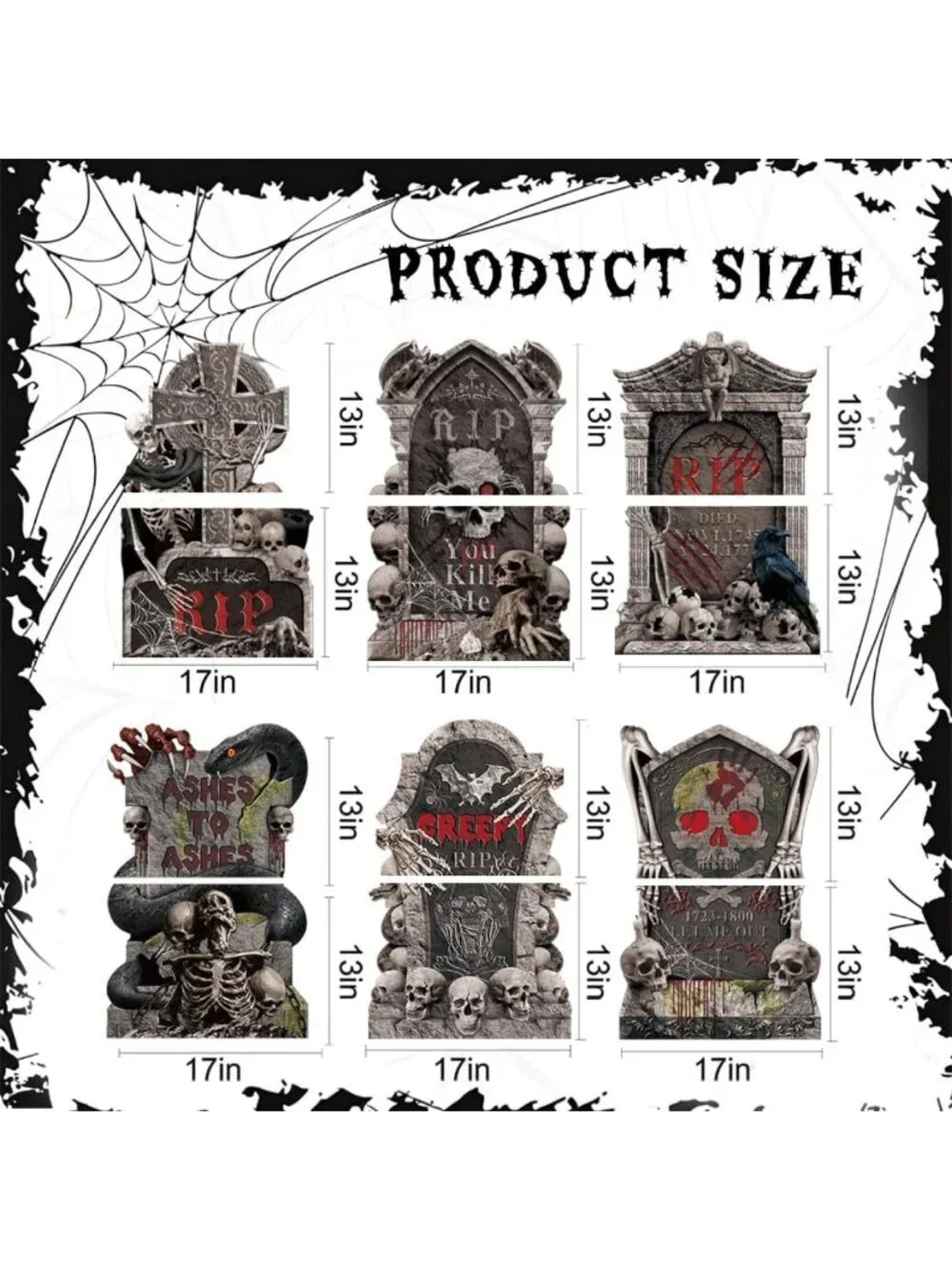 6Pcs 30” Halloween Tombstone Yard Signs - Scary Outdoor Gravestone Decor